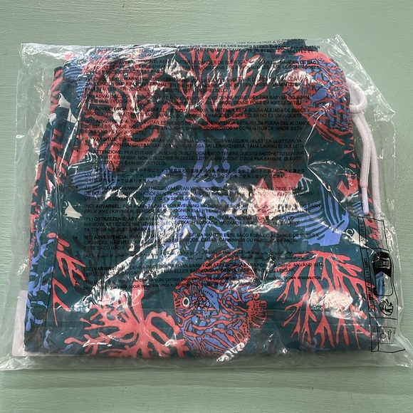 Amazon Essentials Mens 9" Quick-Dry Swim Trunk Teal Coral Tropical Print L NEW - Picture 7 of 10